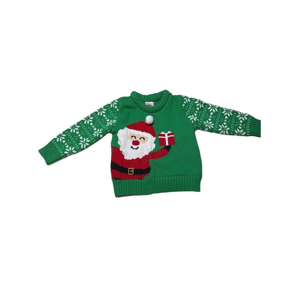 christmas sweater ugly festive green with santa‎  2T